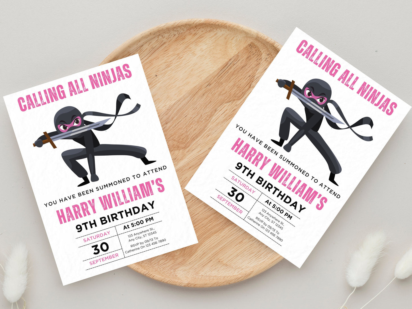Ninja Birthday Invitation, Editable Canva Template (Digital Download)