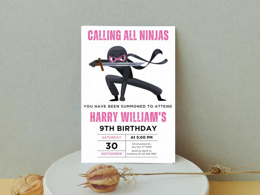 Ninja Birthday Invitation, Editable Canva Template (Digital Download)