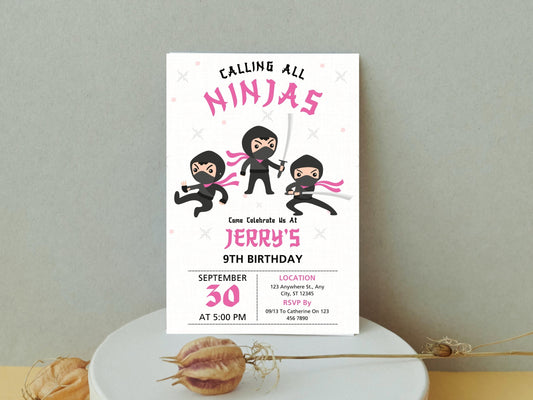 Editable Ninja Birthday Invitation, Karate Party, Canva Template (Digital Download)