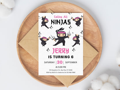 Ninja Birthday Invitation, Editable Karate Party Template (Digital Download)
