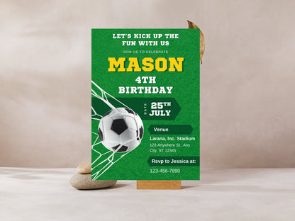 Soccer Birthday Invitation Template, Editable Party Invite (5x7, PDF, JPG, PNG)