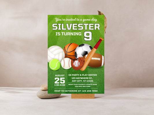 All Star Sports Birthday Invitation, Editable Kids Party (Digital Download)
