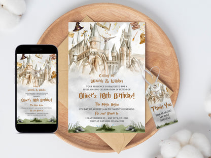 Wizard Birthday Invitation, Magic School Party (Digital Download)