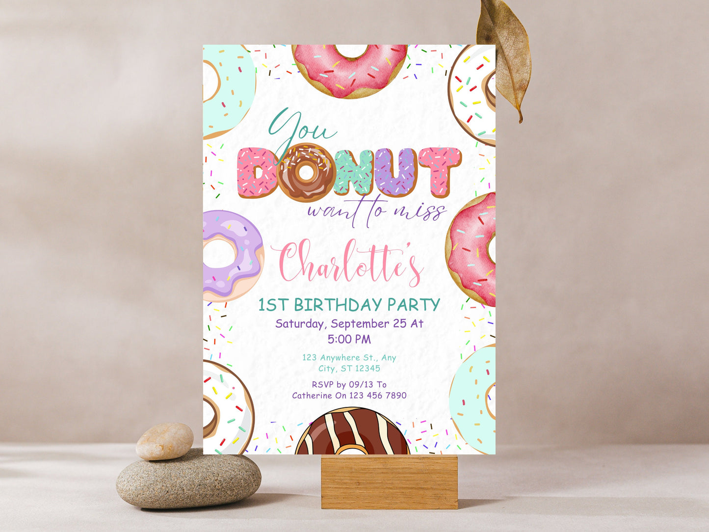 Editable Donut 1st Birthday Invitation, Sweet Celebration (Digital Download)
