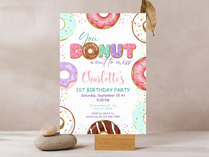 Editable Donut 1st Birthday Invitation, Sweet Celebration (Digital Download)