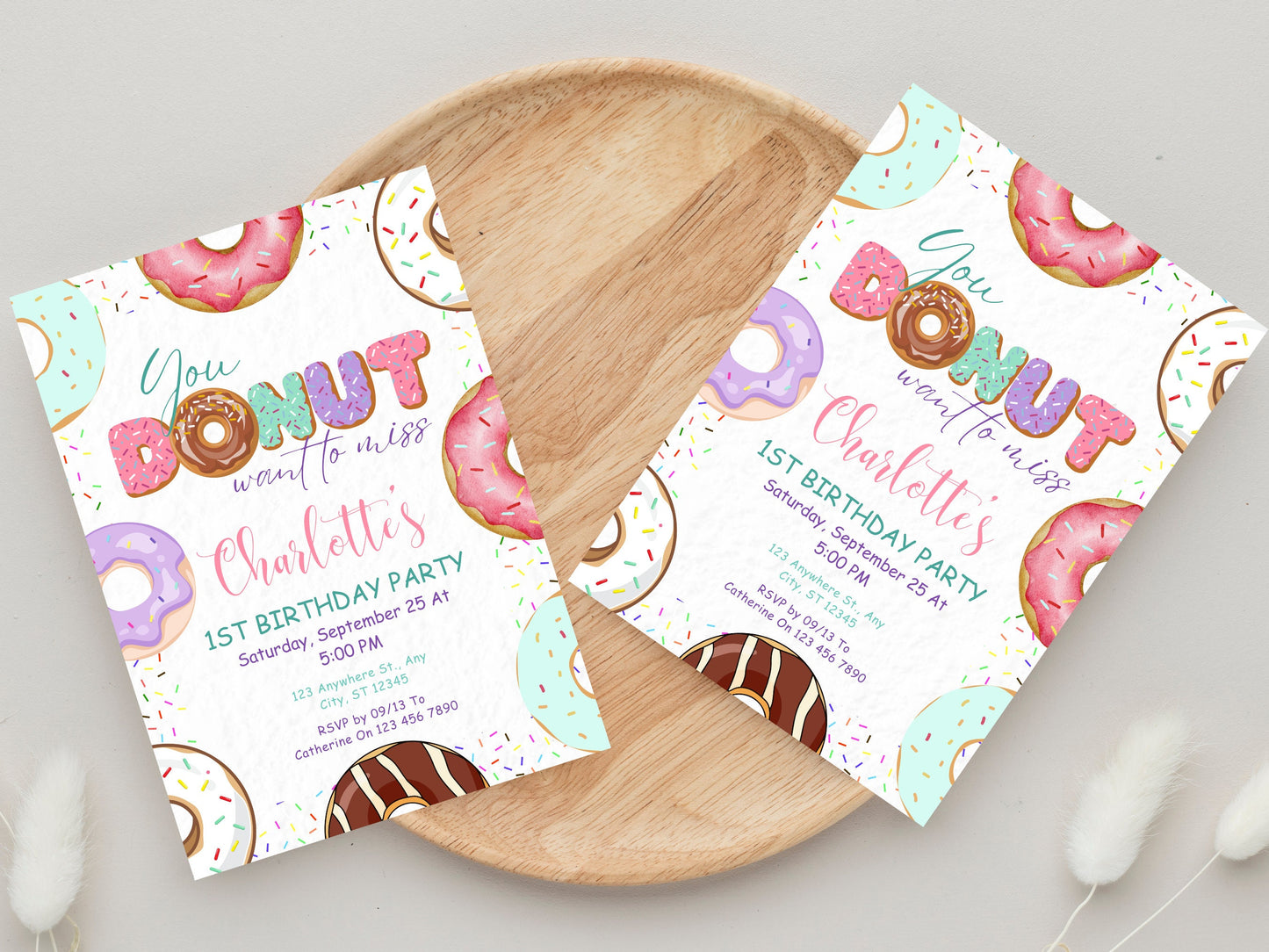 Editable Donut 1st Birthday Invitation, Sweet Celebration (Digital Download)