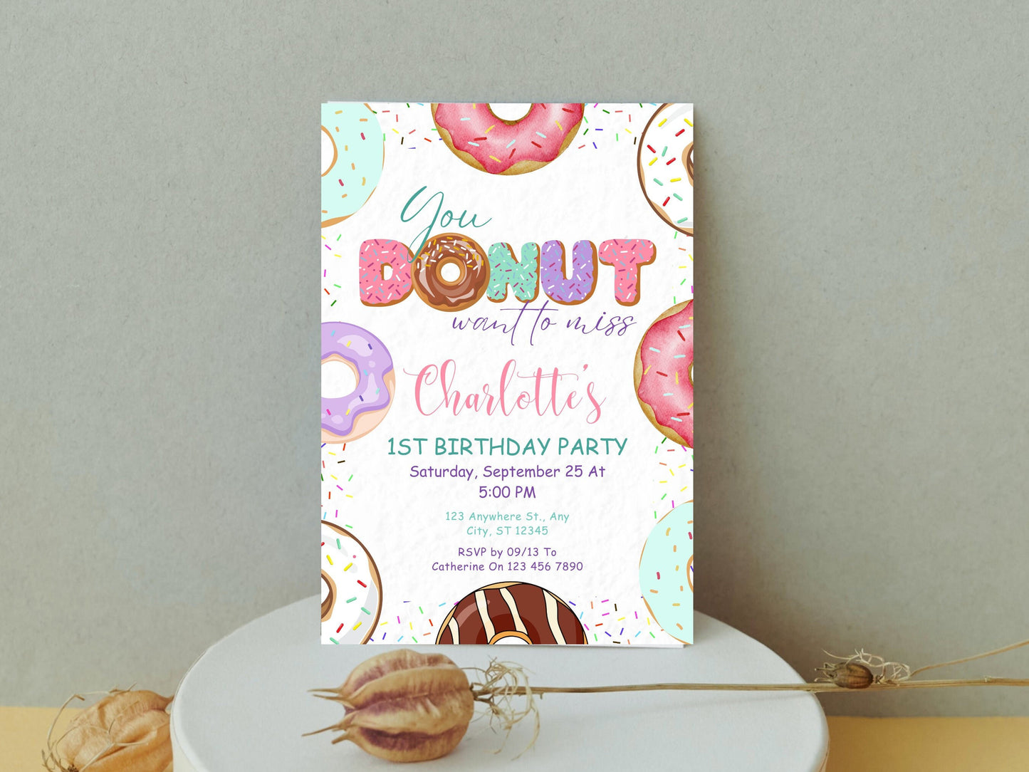 Editable Donut 1st Birthday Invitation, Sweet Celebration (Digital Download)