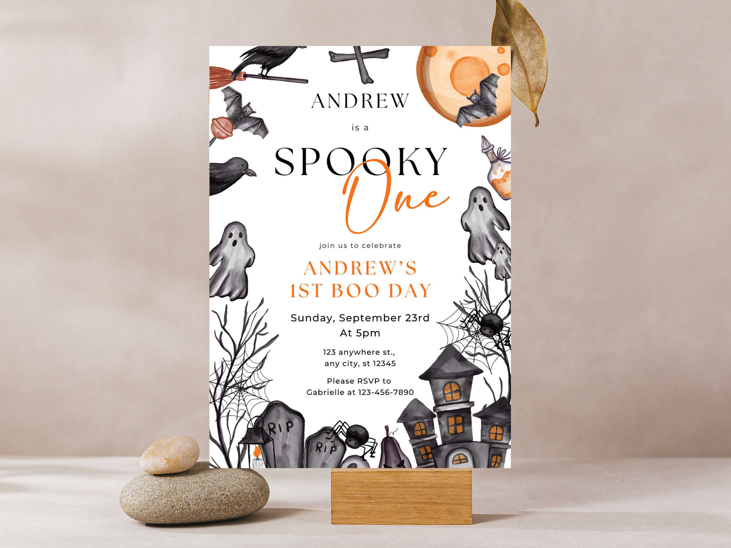Spooky One 1st Birthday Invitation, Halloween Party (Instant Download)