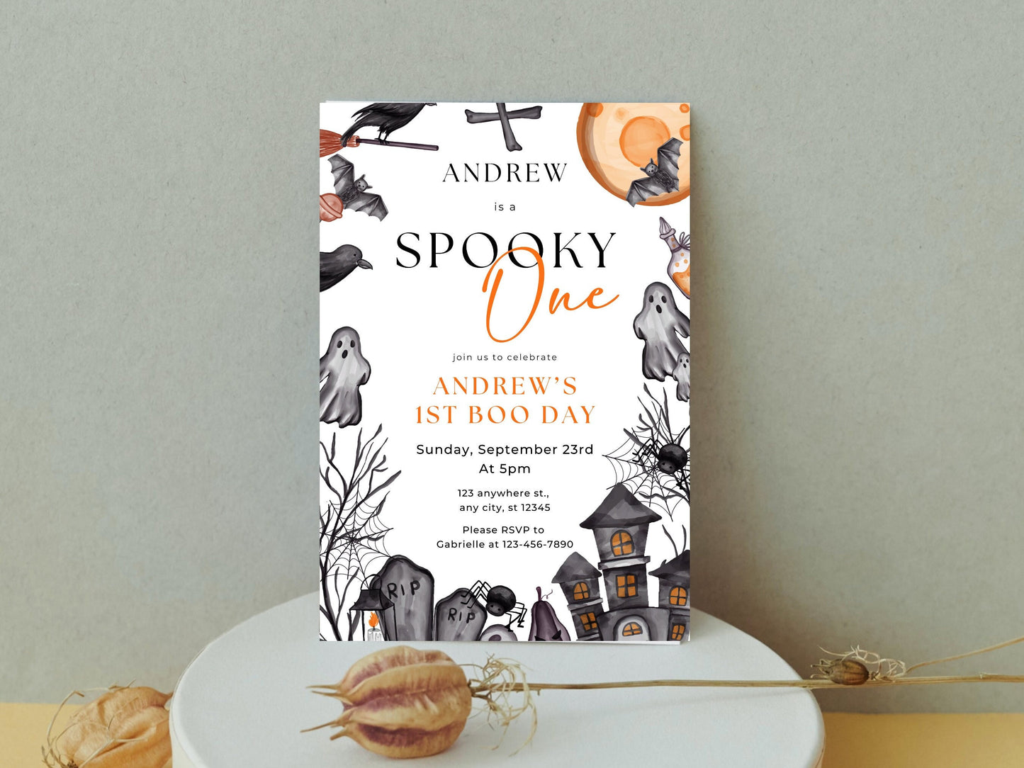 Spooky One 1st Birthday Invitation, Halloween Party (Instant Download)