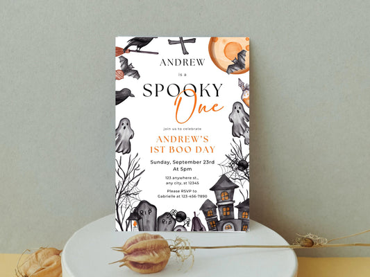 Spooky One 1st Birthday Invitation, Halloween Party (Instant Download)