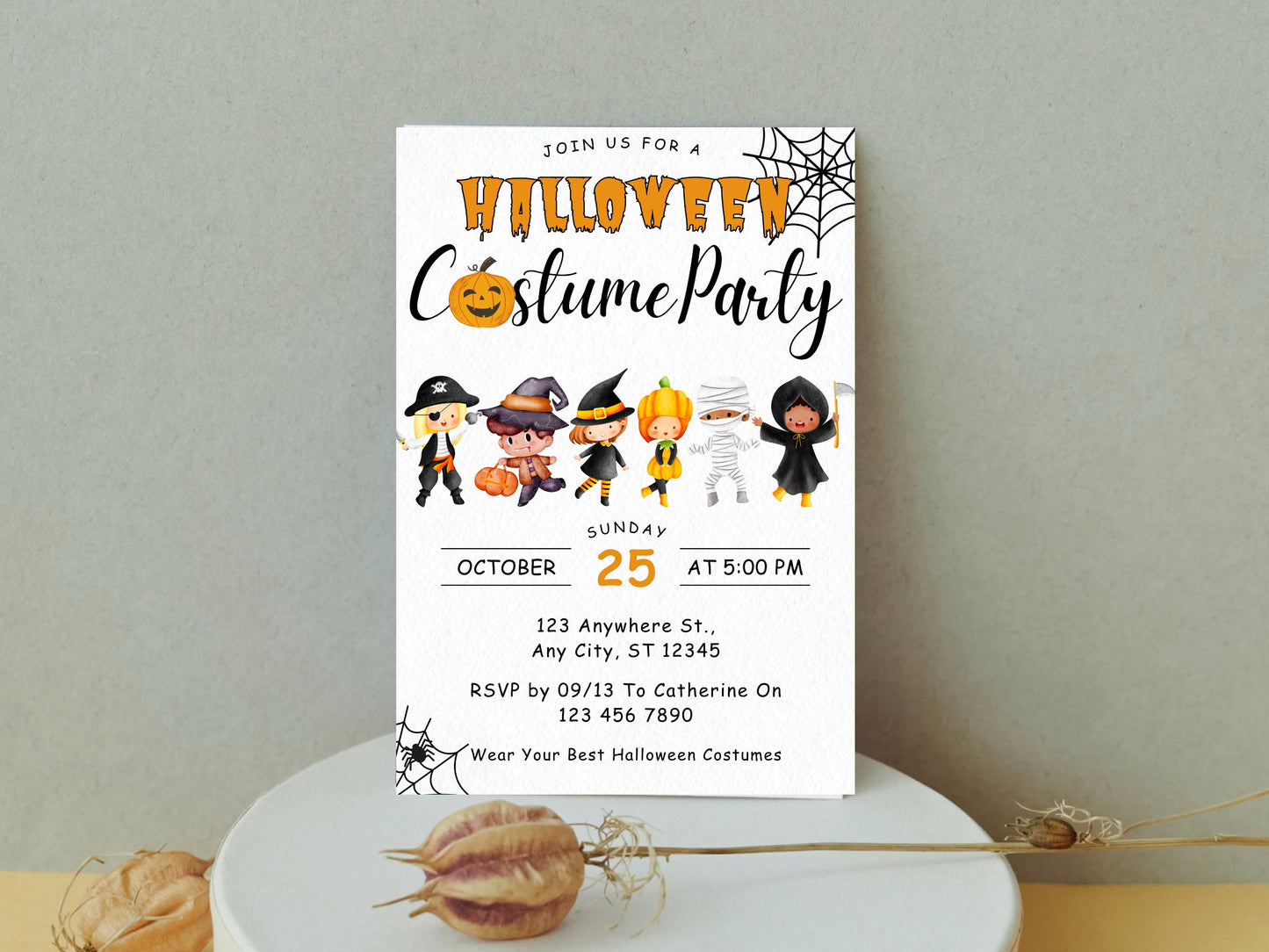 Spooky One Birthday Invitation Template, Halloween Theme (Instant Download)