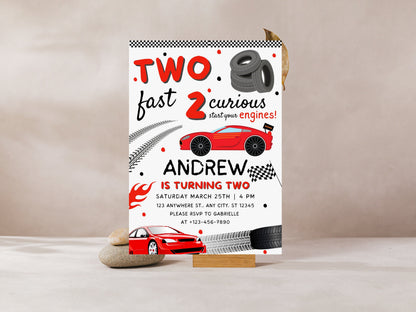 Two Fast Birthday Invitation, Race Car Party, Canva Template (Digital Download)