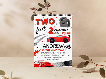 Two Fast Birthday Invitation, Race Car Party, Canva Template (Digital Download)