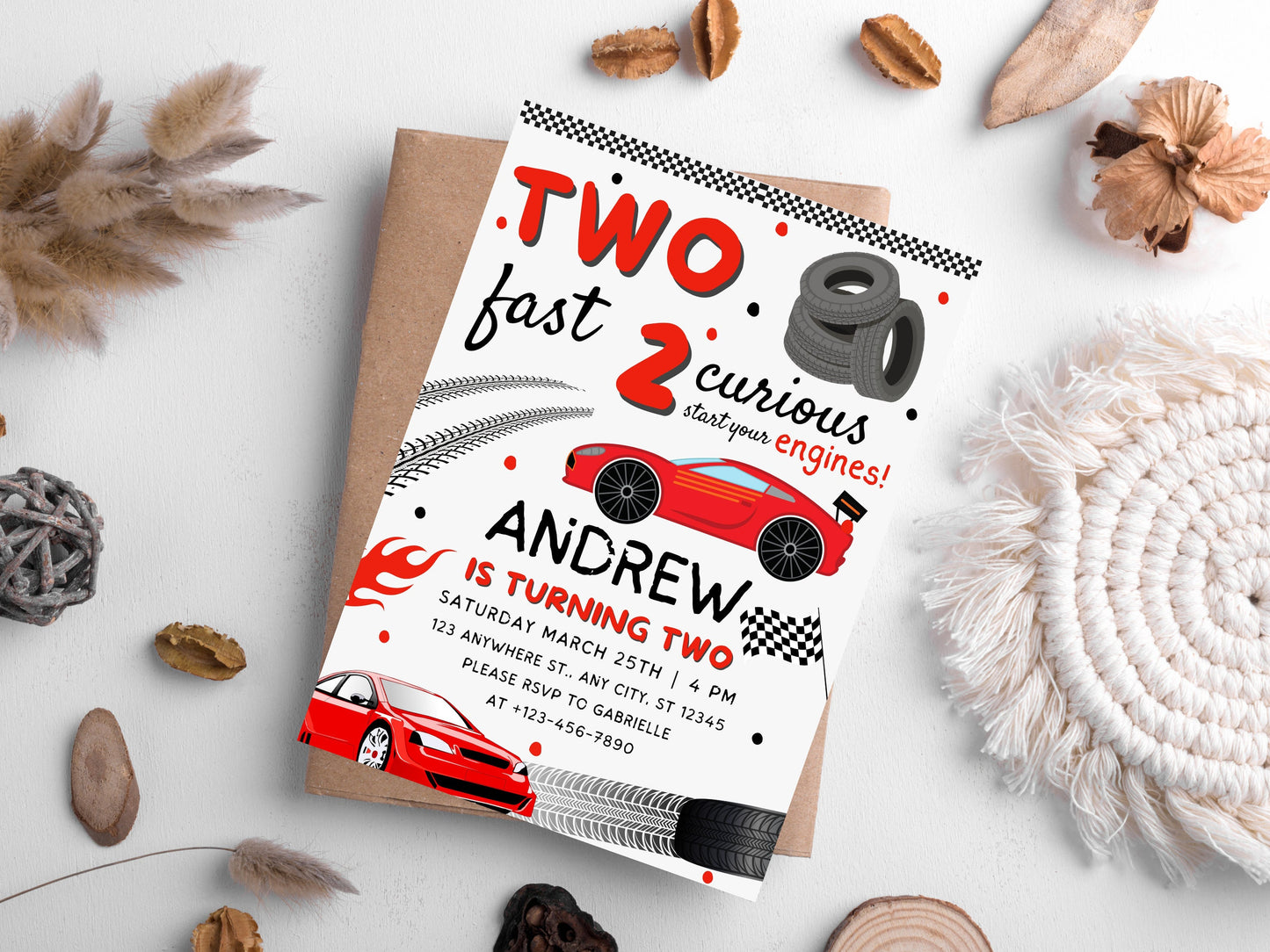 Two Fast Birthday Invitation, Race Car Party, Canva Template (Digital Download)