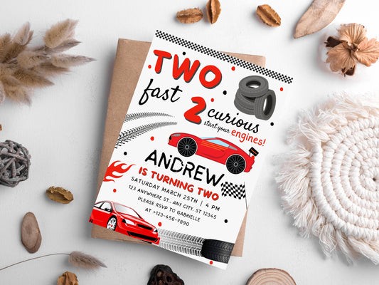 Two Fast Birthday Invitation, Race Car Party, Canva Template (Digital Download)