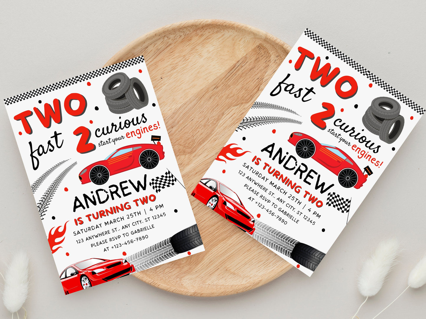 Two Fast Birthday Invitation, Race Car Party, Canva Template (Digital Download)