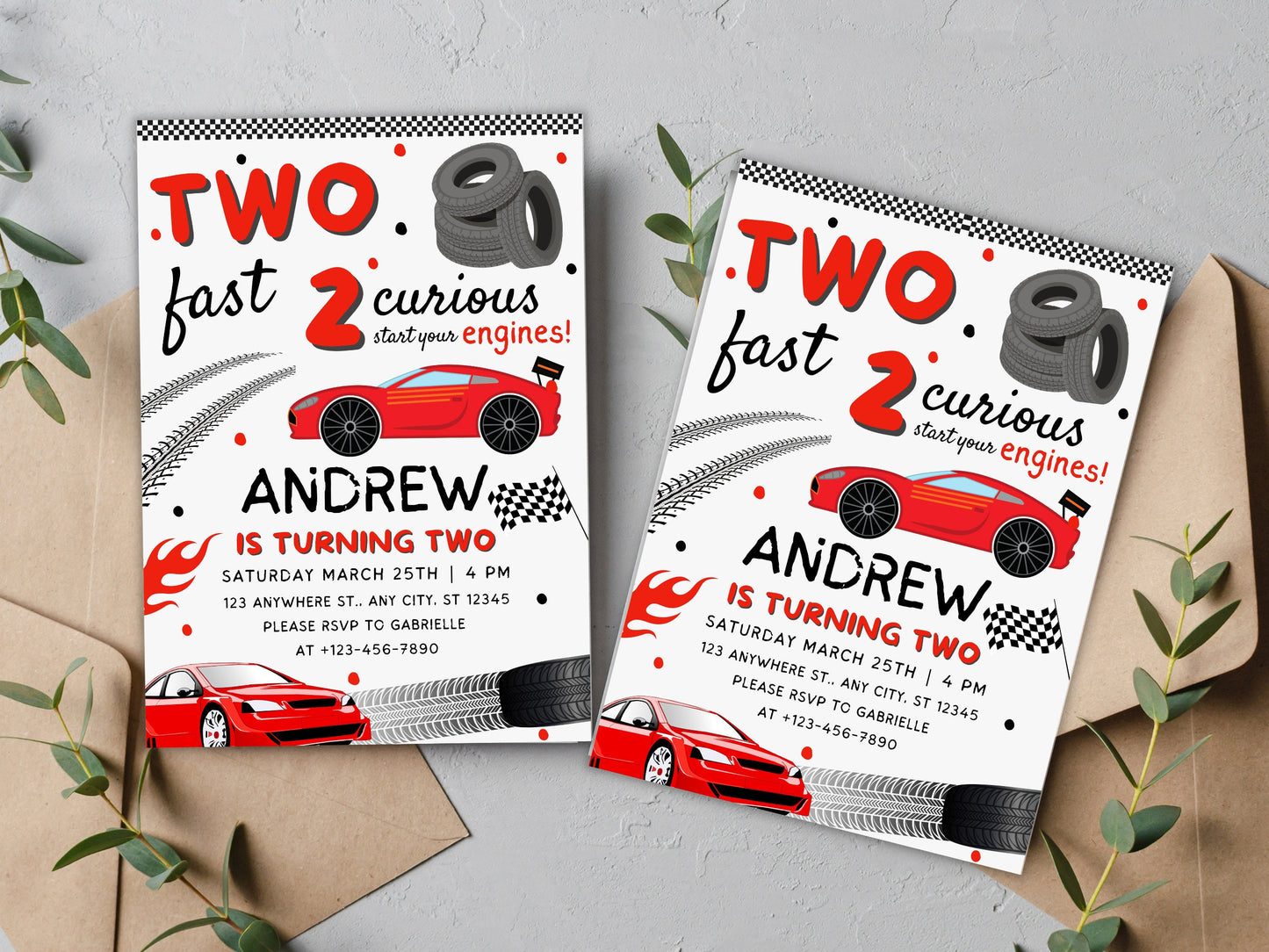 Two Fast Birthday Invitation, Race Car Party, Canva Template (Digital Download)