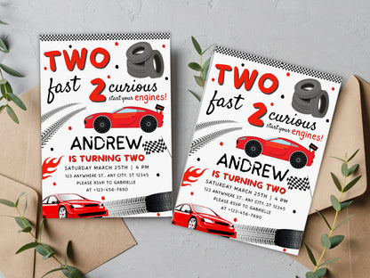 Two Fast Birthday Invitation, Race Car Party, Canva Template (Digital Download)