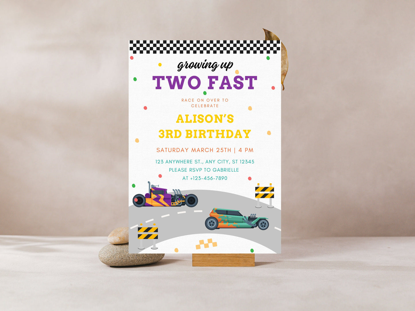Two Fast Birthday Invitation, Race Car Party, Editable Canva Template