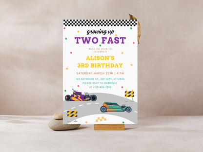 Two Fast Birthday Invitation, Race Car Party, Editable Canva Template