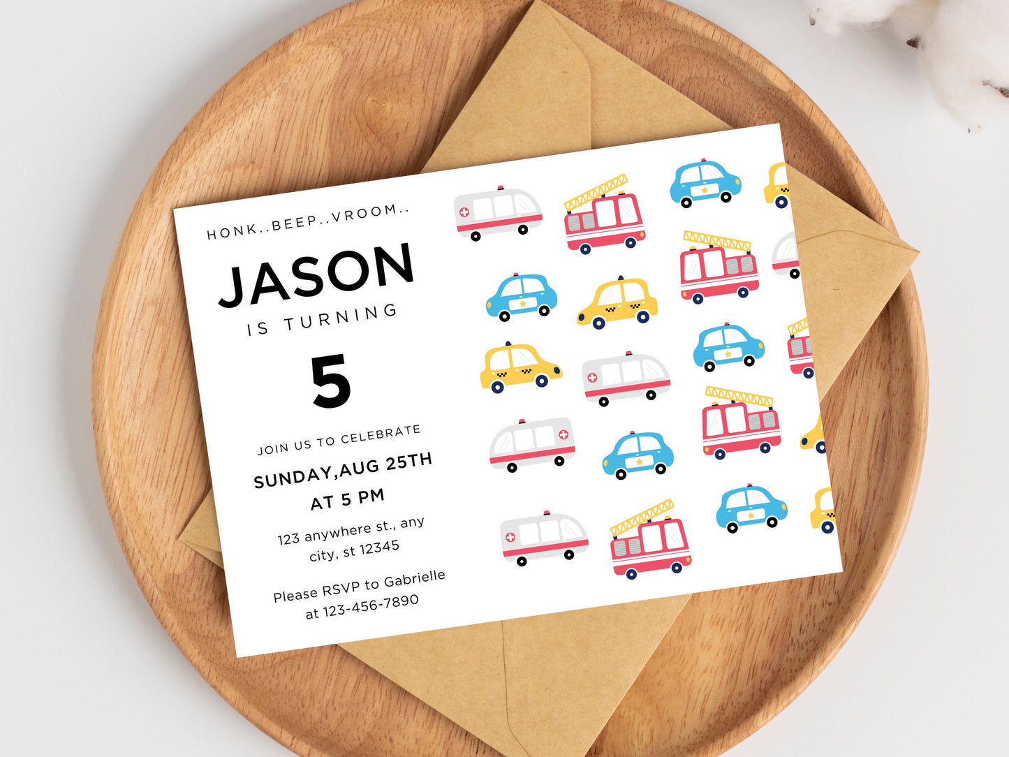 Transportation Birthday Invitation, Cars, Trucks (Digital Download)