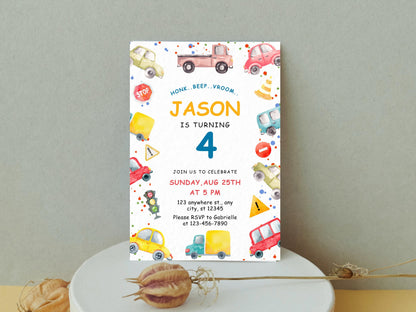 Transportation Birthday Invitation, Truck, Cars (Instant Download)