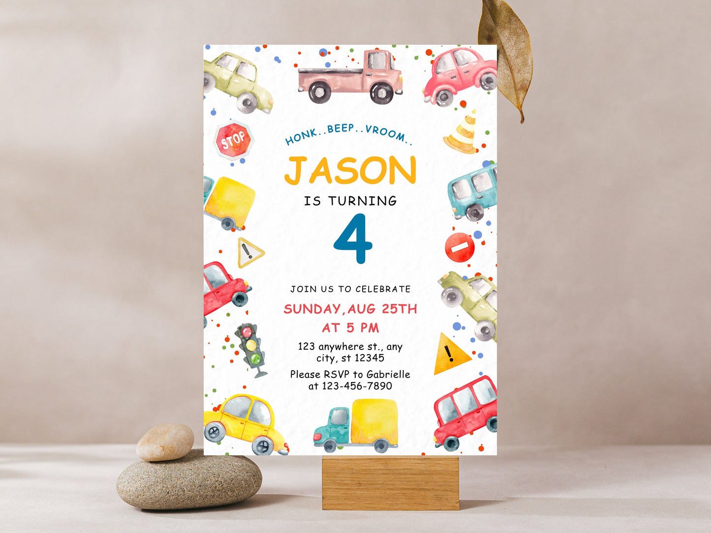 Transportation Birthday Invitation, Truck, Cars (Instant Download)