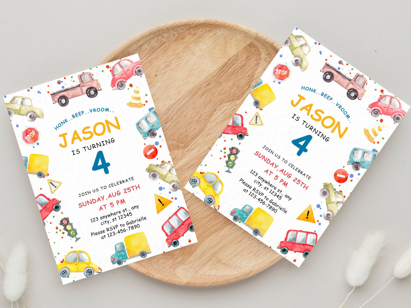 Transportation Birthday Invitation, Truck, Cars (Instant Download)