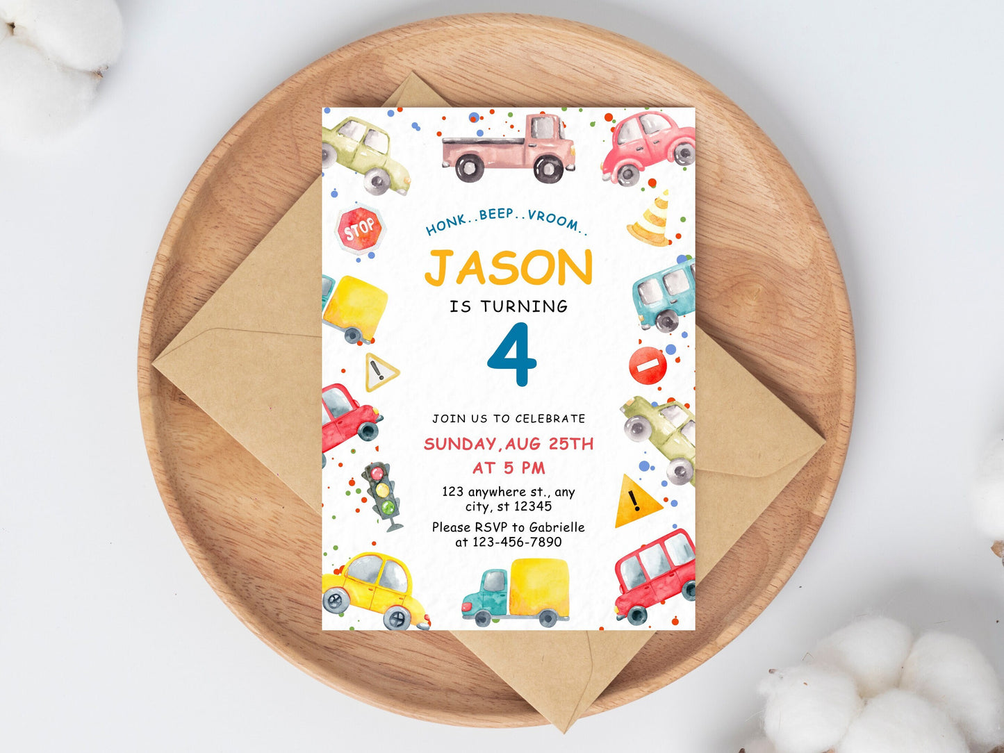 Transportation Birthday Invitation, Truck, Cars (Instant Download)