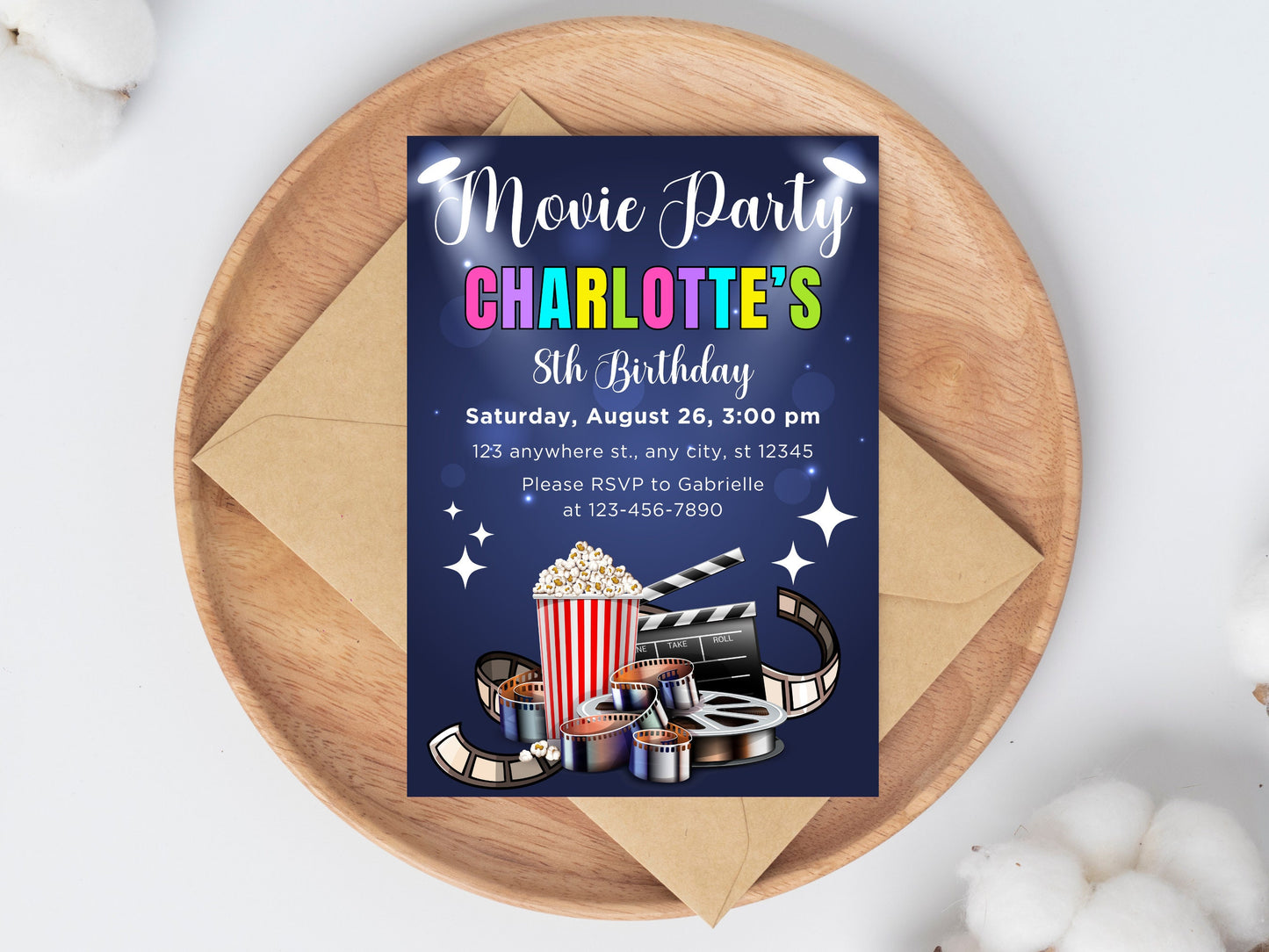 Editable Movie Night Birthday Invitation, Outdoor Party (Digital Download)