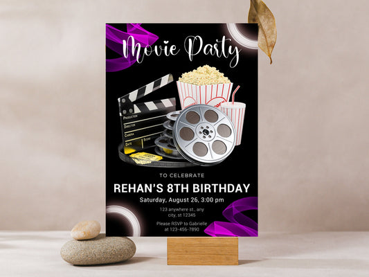 Editable Movie Night Birthday Invitation Template (Digital Download)