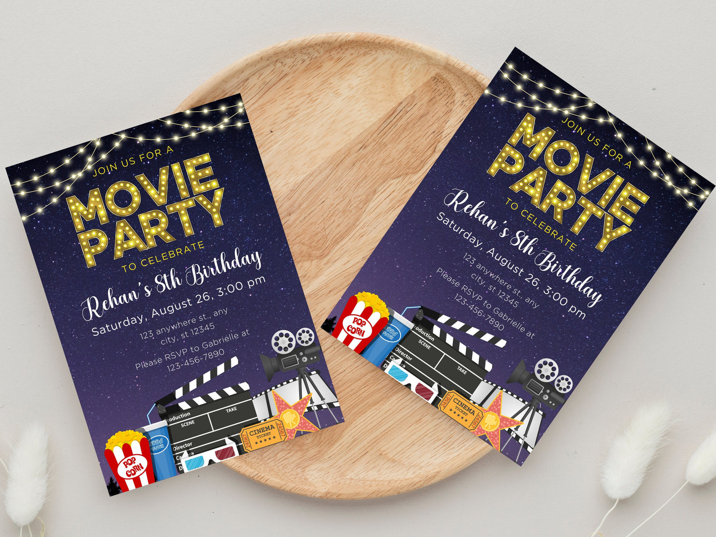 Backyard Movie Night Birthday Invitation, Editable Canva Template (Digital Download)