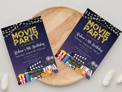 Backyard Movie Night Birthday Invitation, Editable Canva Template (Digital Download)