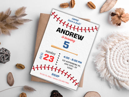 Invitation d'anniversaire sur le thème du baseball (modifiable), invitation pour une fête sur le thème du match (téléchargement numérique)