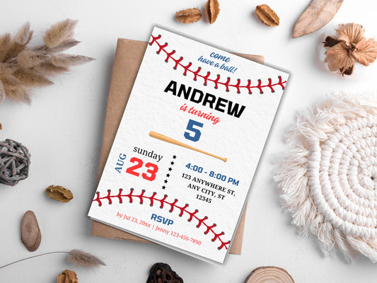 Editable Baseball Birthday Invitation, Game Time Party Invite (Digital Download)