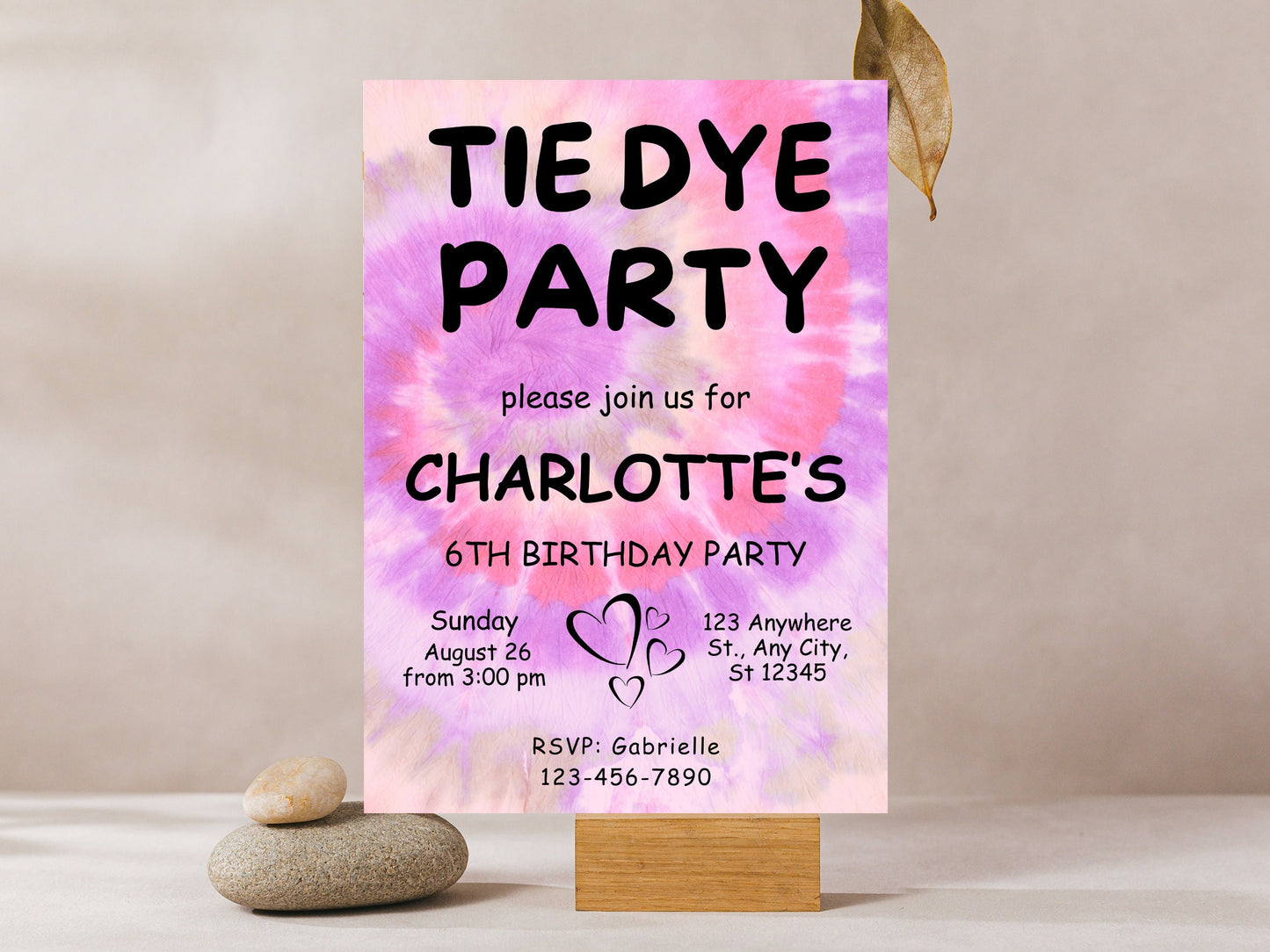 Rainbow Tie Dye Birthday Invitation, Editable Party Template (Digital Download)