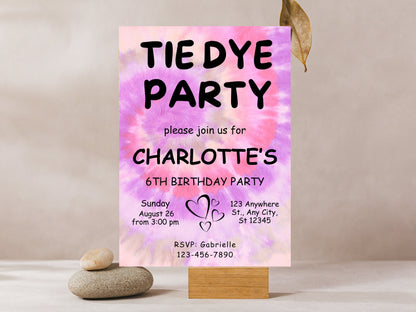 Rainbow Tie Dye Birthday Invitation, Editable Party Template (Digital Download)