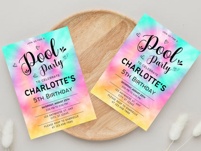 Rainbow Tie Dye Birthday Invitation, Editable Party Invite (Digital Download)