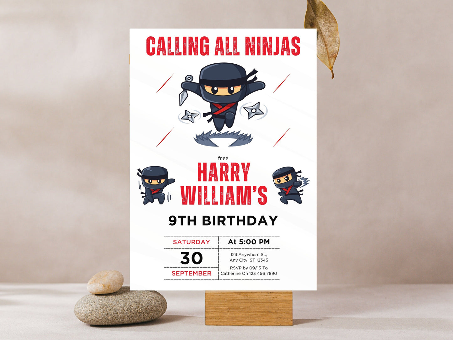 Ninja Birthday Invitation, Editable Karate Party Template (PDF)