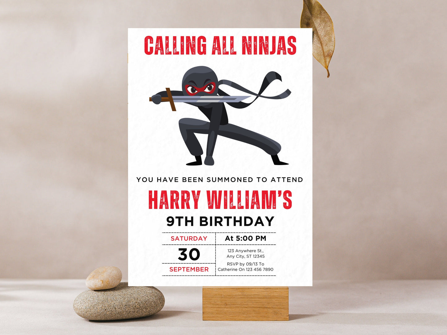 Ninja-Geburtstagseinladung, bearbeitbare Karate-Partyeinladung (Canva-Vorlage)