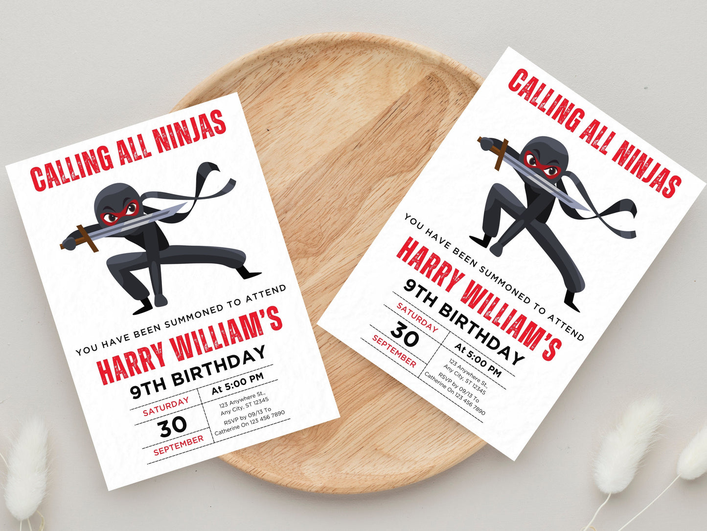 Ninja-Geburtstagseinladung, bearbeitbare Karate-Partyeinladung (Canva-Vorlage)