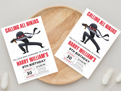 Ninja-Geburtstagseinladung, bearbeitbare Karate-Partyeinladung (Canva-Vorlage)