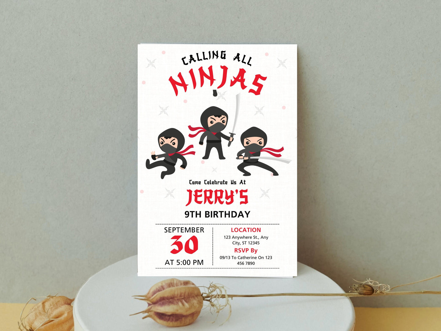 Editable Ninja Birthday Invitation, Karate Party Template (Canva)