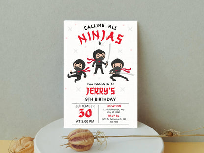 Editable Ninja Birthday Invitation, Karate Party Template (Canva)
