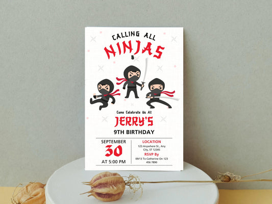 Editable Ninja Birthday Invitation, Karate Party Template (Canva)
