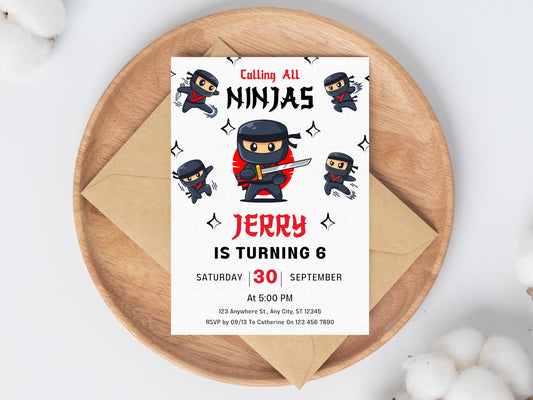 Ninja Birthday Invitation Template, Karate Theme (Editable Canva Template)