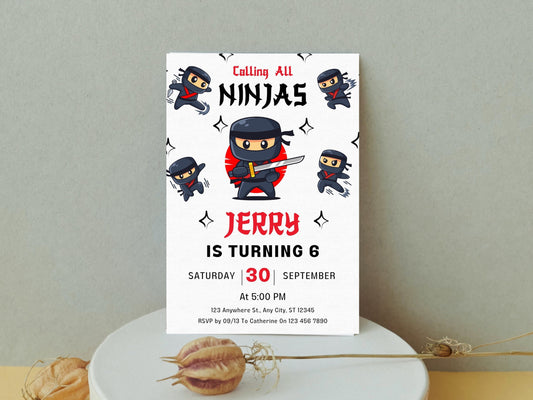 Ninja Birthday Invitation Template, Karate Theme (Editable Canva Template)