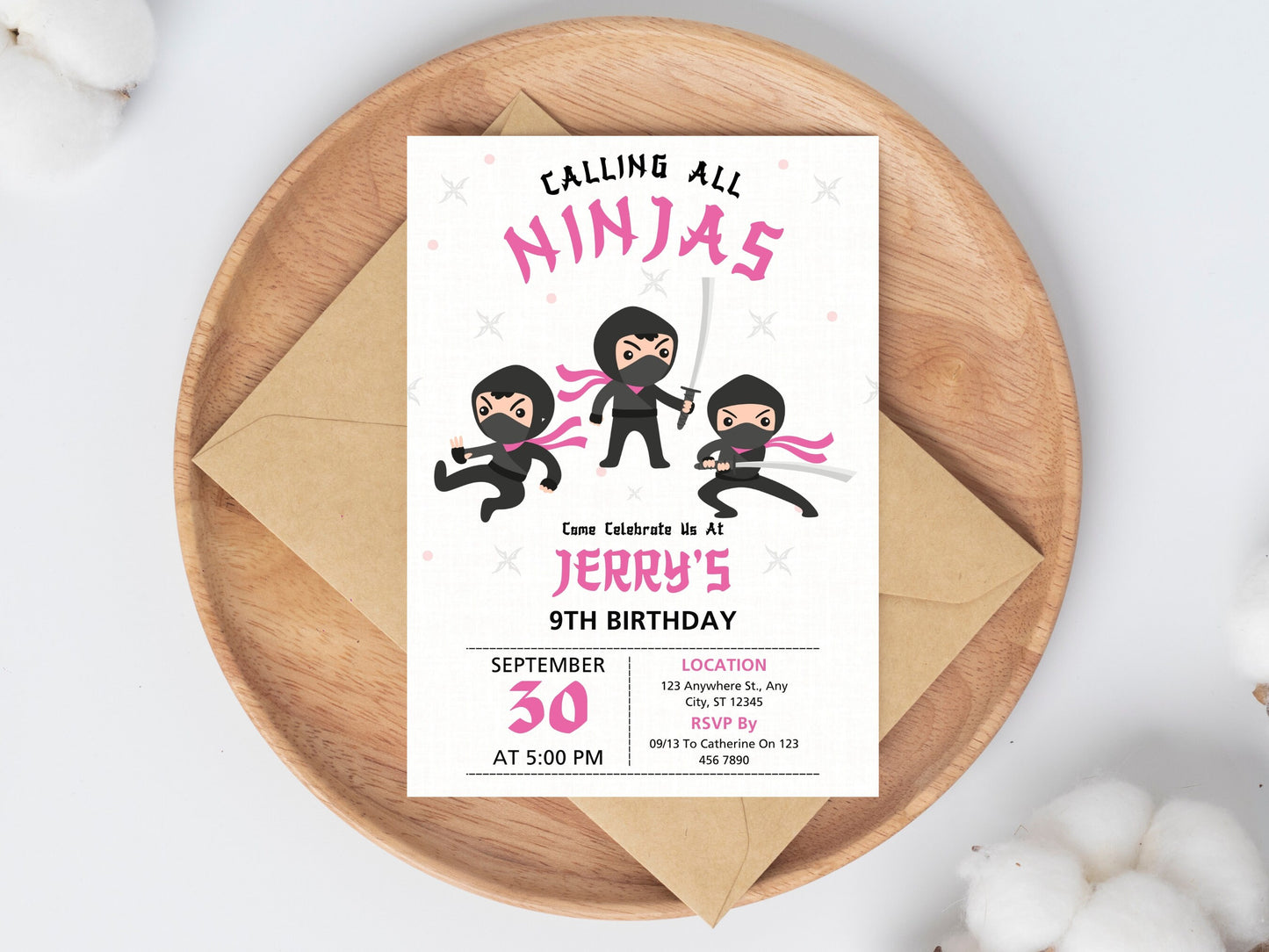 Editable Ninja Birthday Invitation, Karate Party, Canva Template (Digital Download)