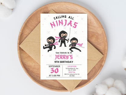 Editable Ninja Birthday Invitation, Karate Party, Canva Template (Digital Download)
