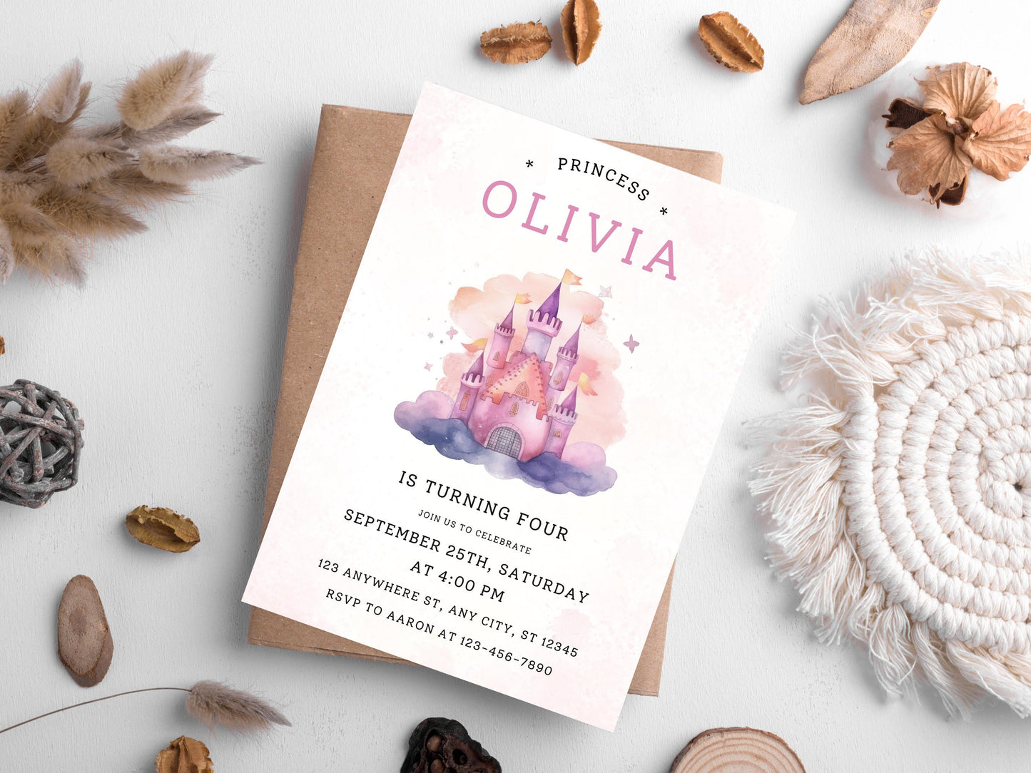 Magische Prinzessinnen-Schloss-Geburtstagseinladung (Digitaler Download)